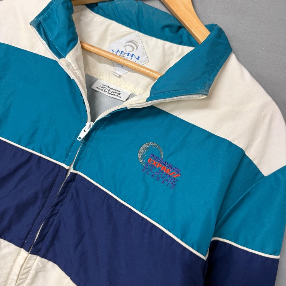 Vintage Windbreaker White Navy Federal Express St Jude Golf Classic 90s Medium - Picture 2 of 6